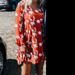 Orange Boutique Dress w/ White Thread Design